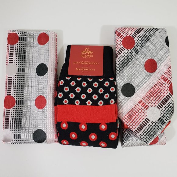 R. Lewis Other - Robert Lewis Red Neck Tie Hanky Socks Box 3 Set